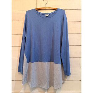 XL Tall J.Jill Blue Knit Stripe Shirt Tail Tunic Top